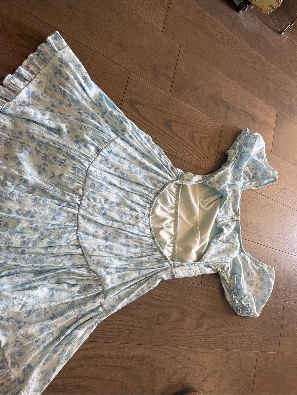 Altar'd State Light Blue Floral Ruffle Midi Dress - Picture 3 of 5